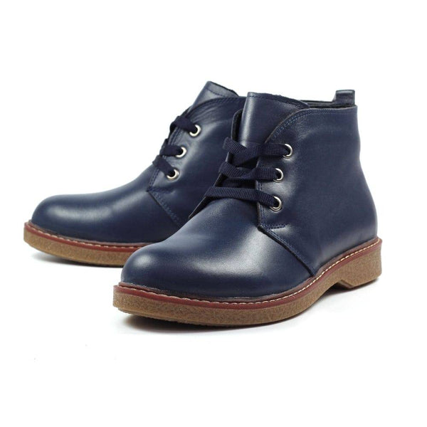 Lunar GLR014 Claire II Ladies Navy Leather Zip & Lace Ankle Boots-elevate your sole