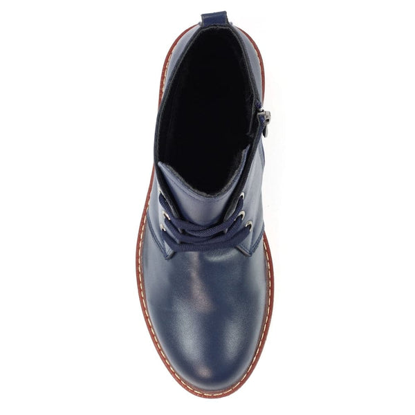 Lunar GLR014 Claire II Ladies Navy Leather Zip & Lace Ankle Boots-elevate your sole