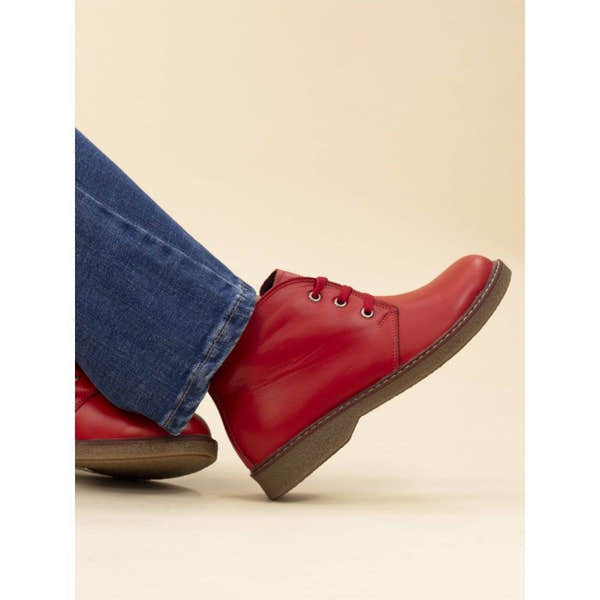 Lunar GLR014 Claire II Ladies Red Leather Zip & Lace Ankle Boots-elevate your sole