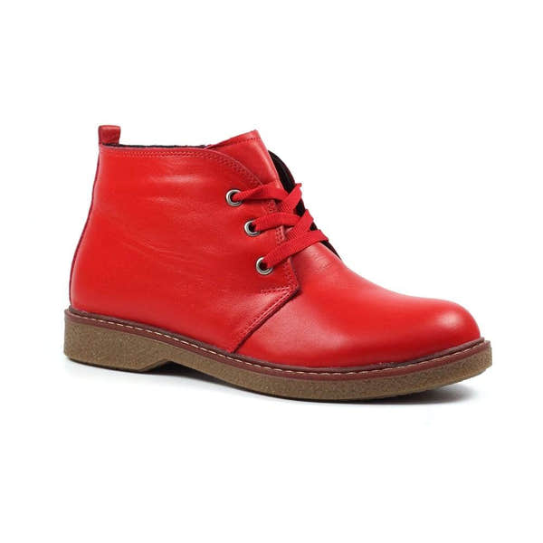 Lunar GLR014 Claire II Ladies Red Leather Zip & Lace Ankle Boots-elevate your sole