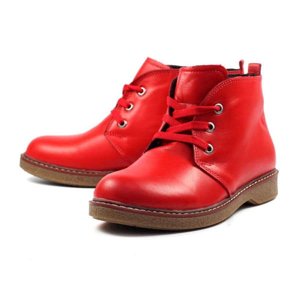 Lunar GLR014 Claire II Ladies Red Leather Zip & Lace Ankle Boots-elevate your sole