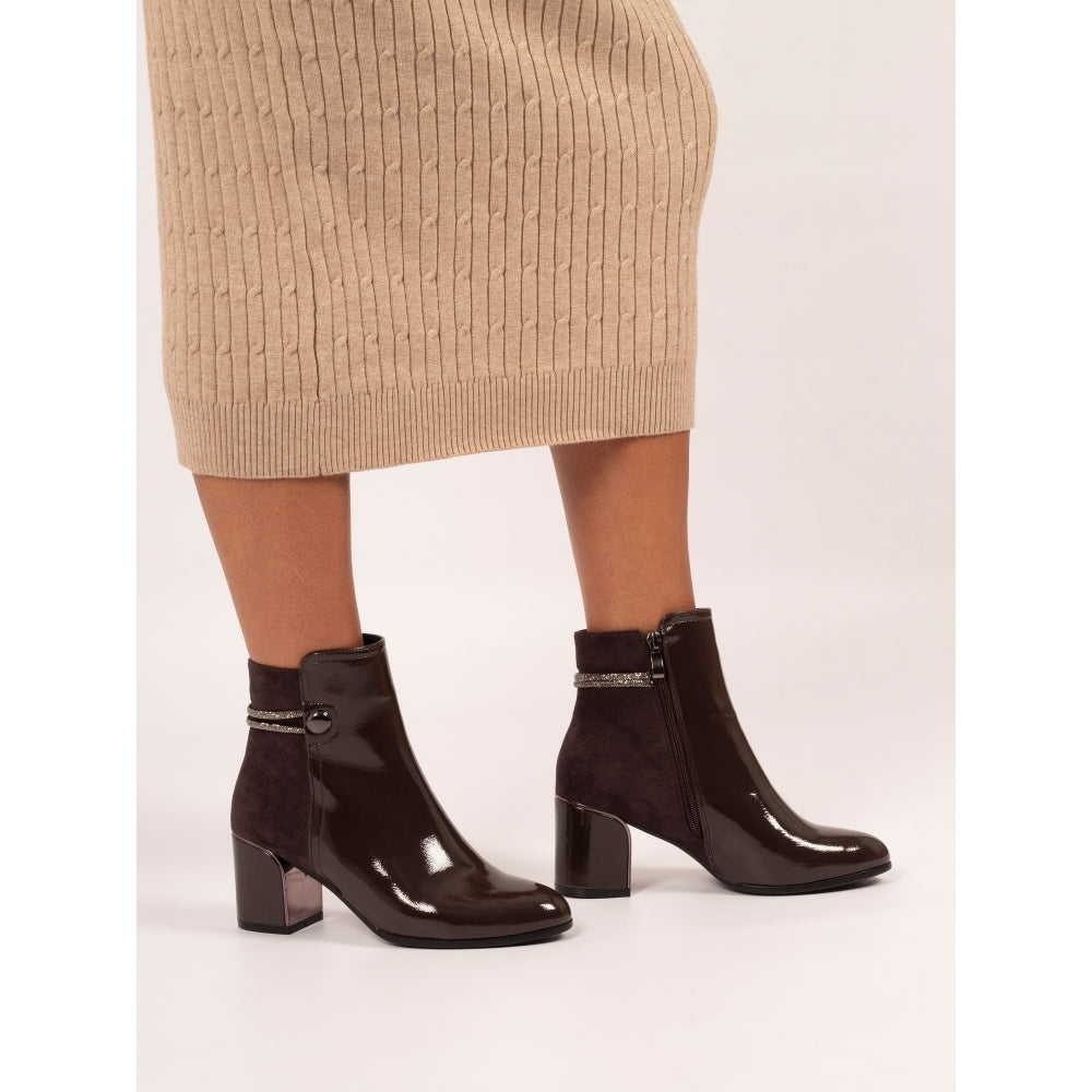 Lunar GLR107 Lily Ladies Grey Side Zip Ankle Boots with block heels and decorative ankle strap.