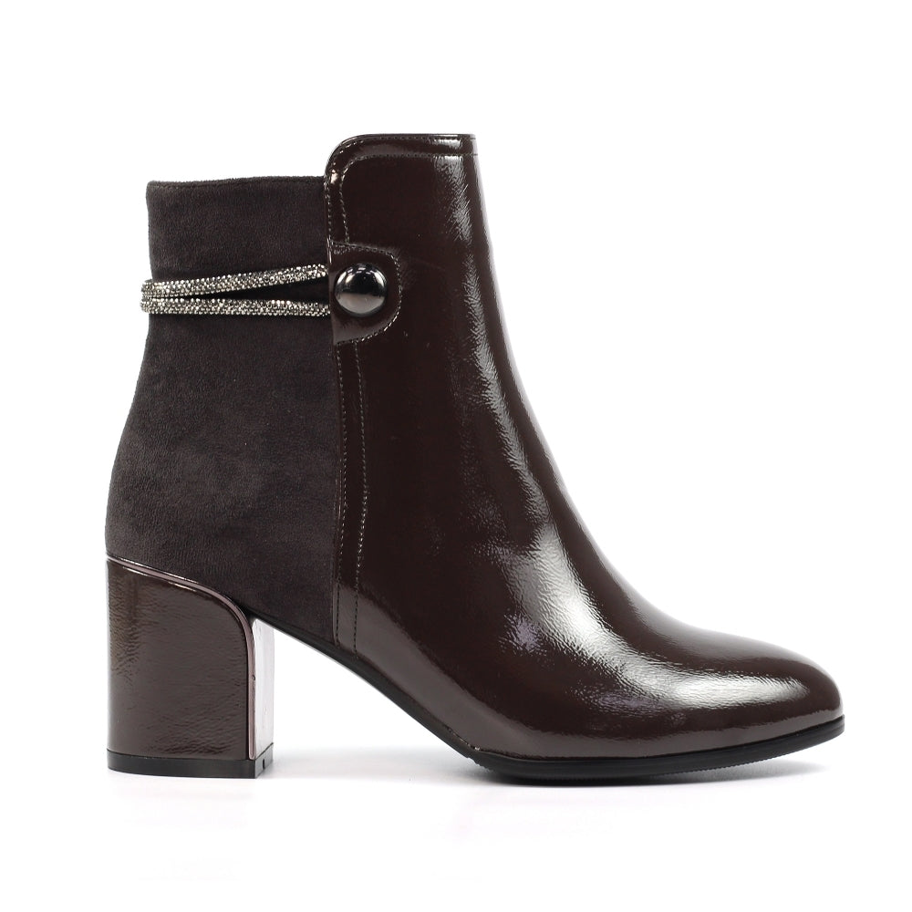 Lunar GLR107 Lily Ladies Grey Side Zip Ankle Boots with block heel and decorative strap detail.