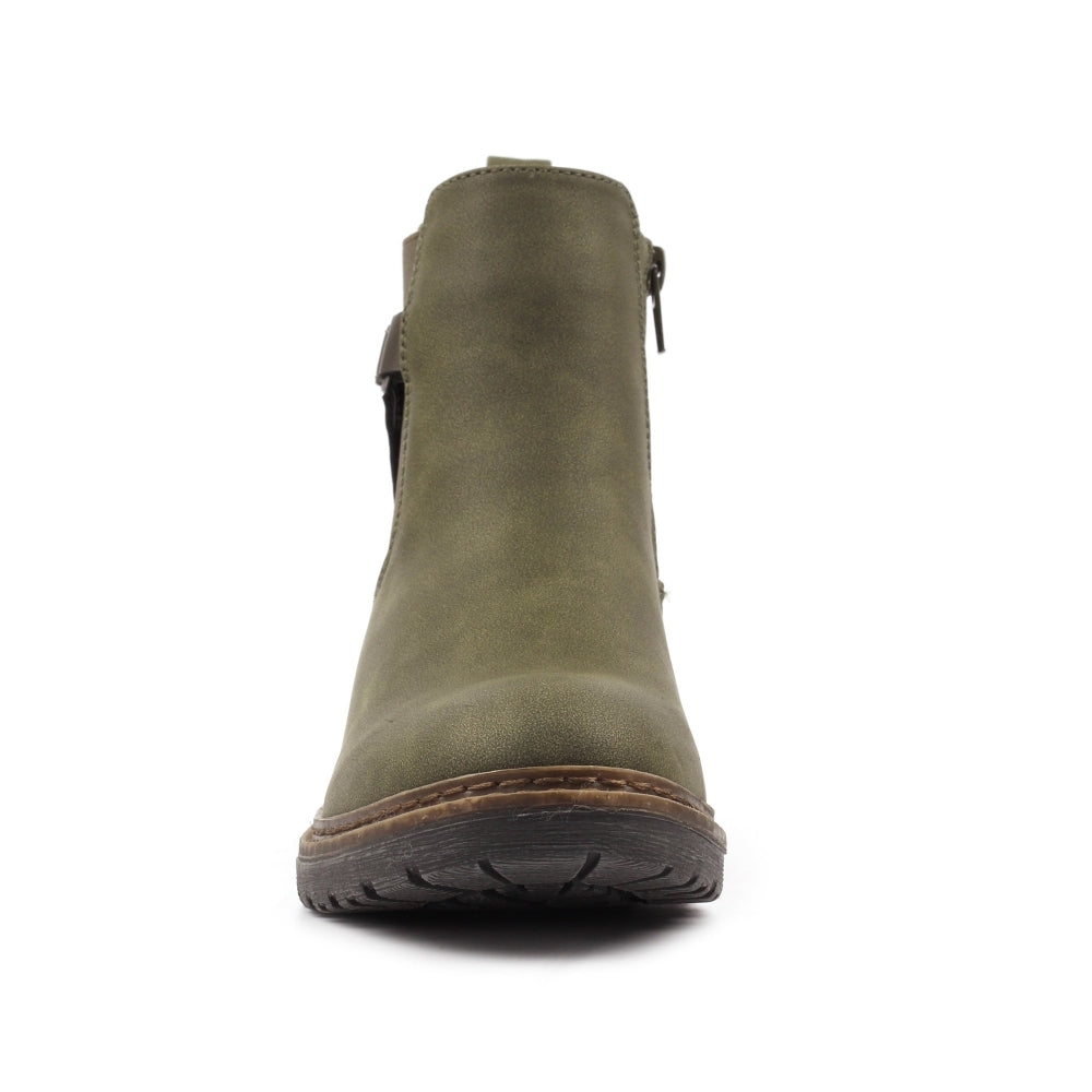 Lunar GLR125 Morris Ladies Green Zip & Lace Mid-Calf Boots, stylish ankle boots with zipper and lace-up design, perfect for women.