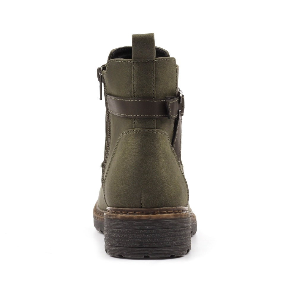 Lunar GLR125 Morris Ladies Green Zip & Lace Mid-Calf Boots, stylish women's footwear with zipper and lace details.
