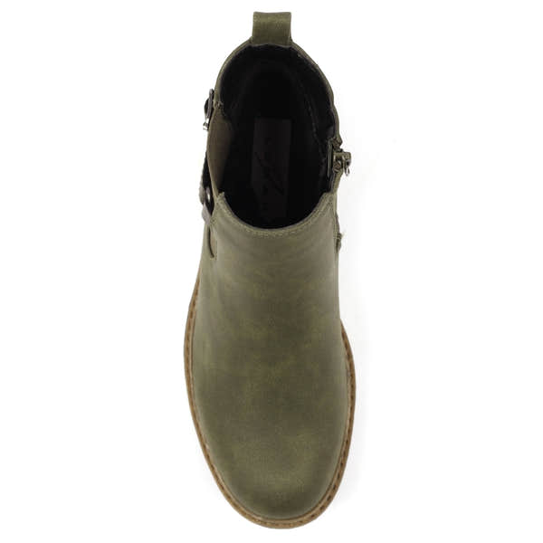 Lunar GLR125 Morris women's green zip and lace mid-calf boots, stylish footwear with suede and lace design, top view.