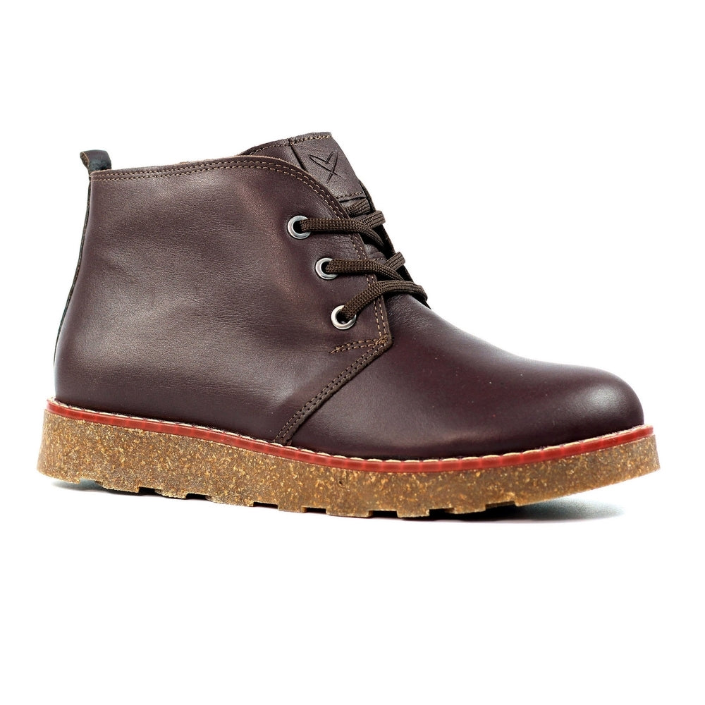 Lunar GLR126 Claire III women's brown leather ankle boots with lace-up and zipper closure, chunky sole, and stylish design.