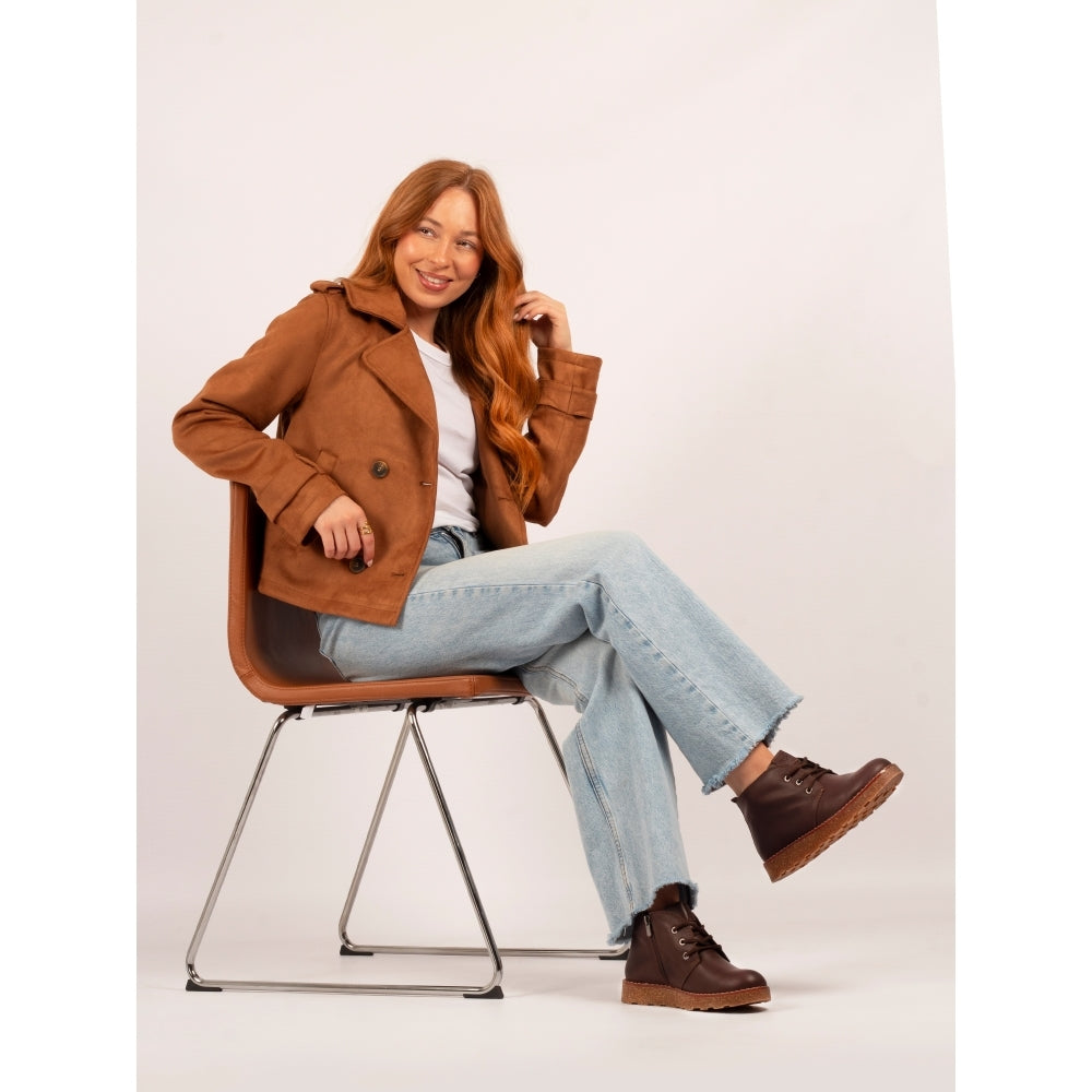 Lunar GLR126 Claire III women's brown leather ankle boots with zip and lace-up design, stylish and comfortable for fall wear.
