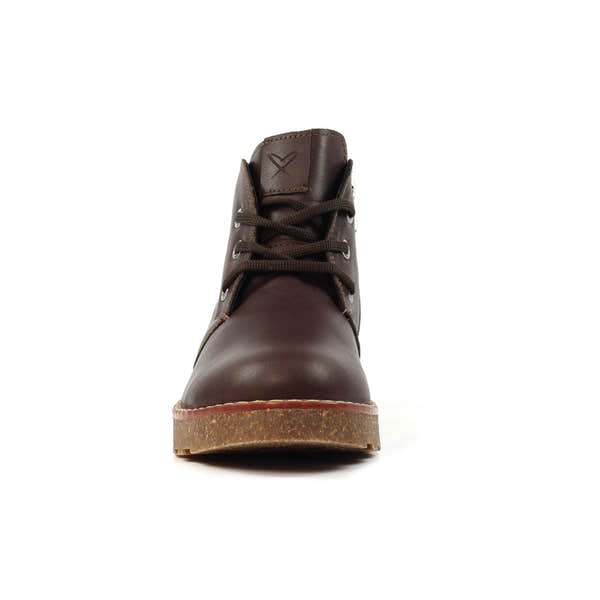 Lunar GLR126 Claire III women's brown leather ankle boots with lace-up and zipper closure, rugged sole.