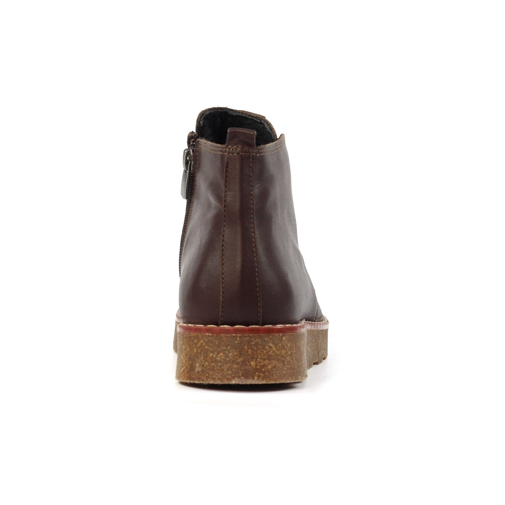Lunar GLR126 Claire III women's brown leather ankle boots with zip and lace closure, chunky sole, stylish and comfortable footwear.