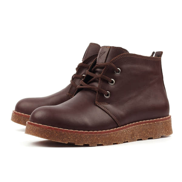 Lunar GLR126 Claire III Ladies Brown Leather Ankle Boots with zip and lace-up design, rugged sole, stylish and durable footwear.
