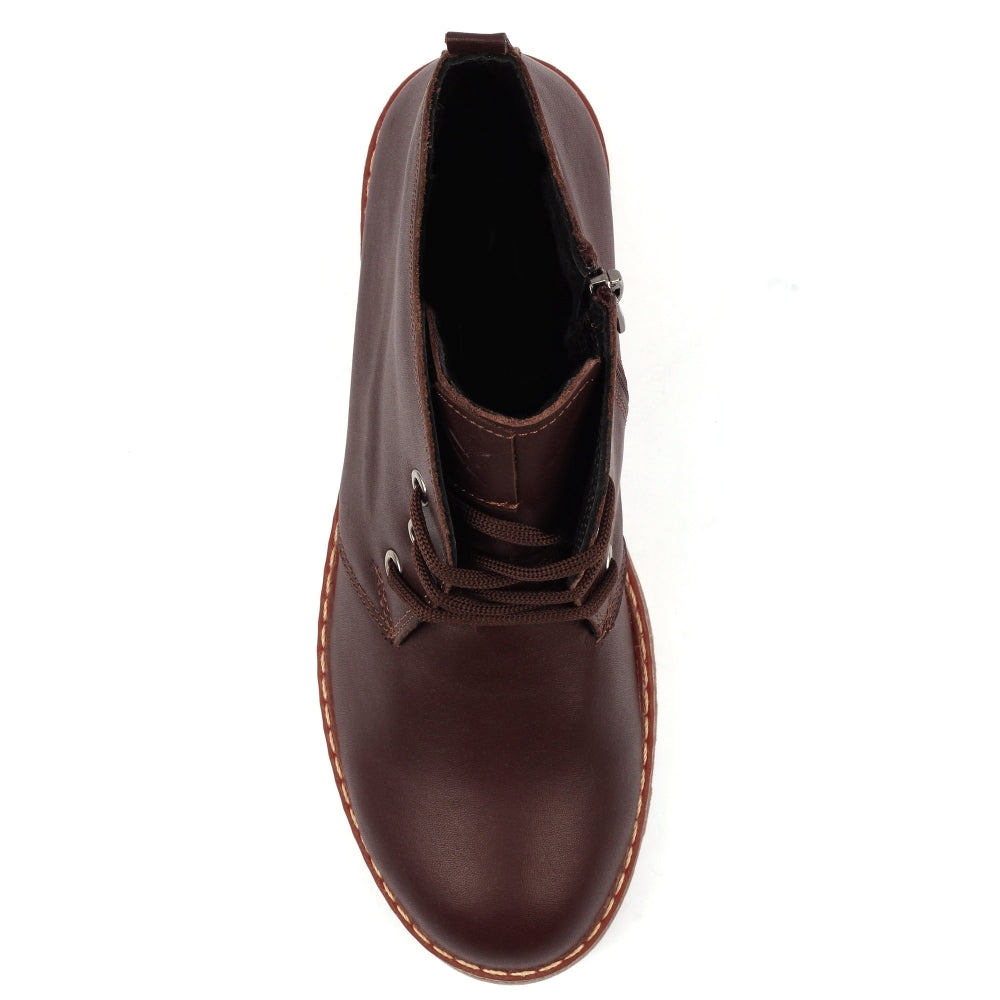 Lunar GLR126 Claire III women's brown leather ankle boots with zip & lace closure, durable sole, stylish design.