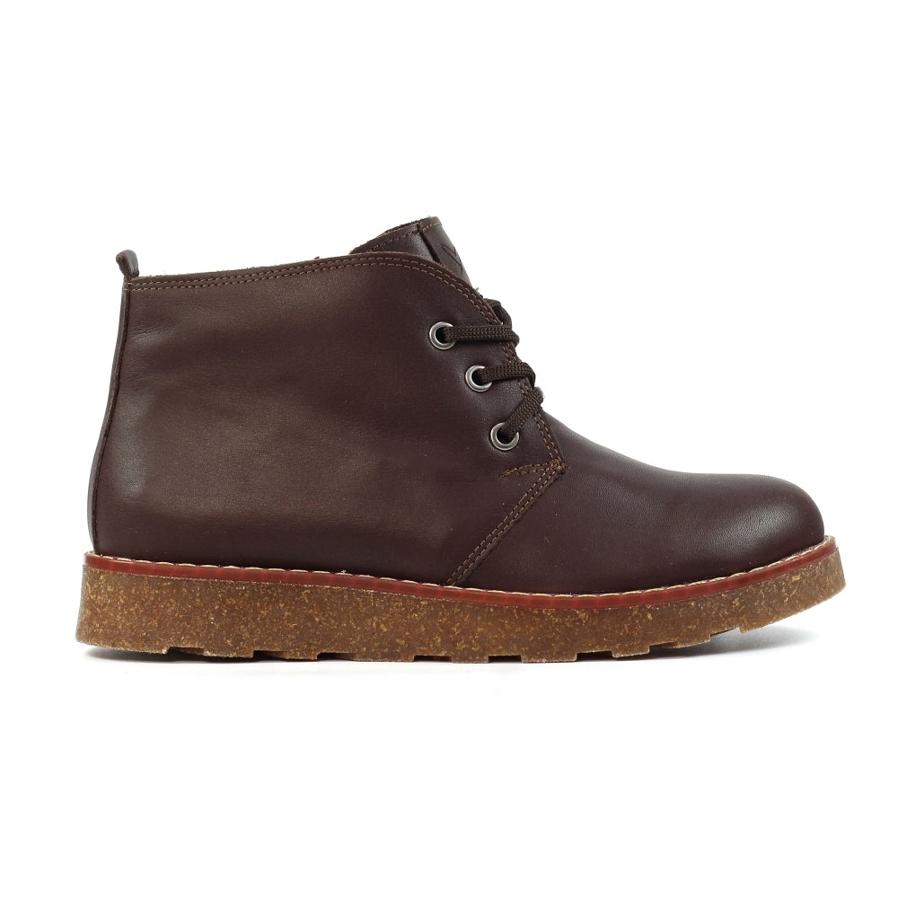 Lunar GLR126 Claire III women's brown leather ankle boots with zip and lace-up closure, rugged sole, stylish and comfortable.