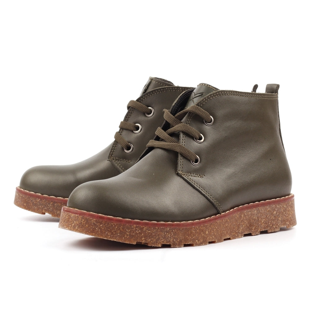 Lunar GLR126 Claire III Ladies Olive Leather Zip & Lace Ankle Boots, mid-heel, stylish lace-up ankle design with rugged rubber sole.