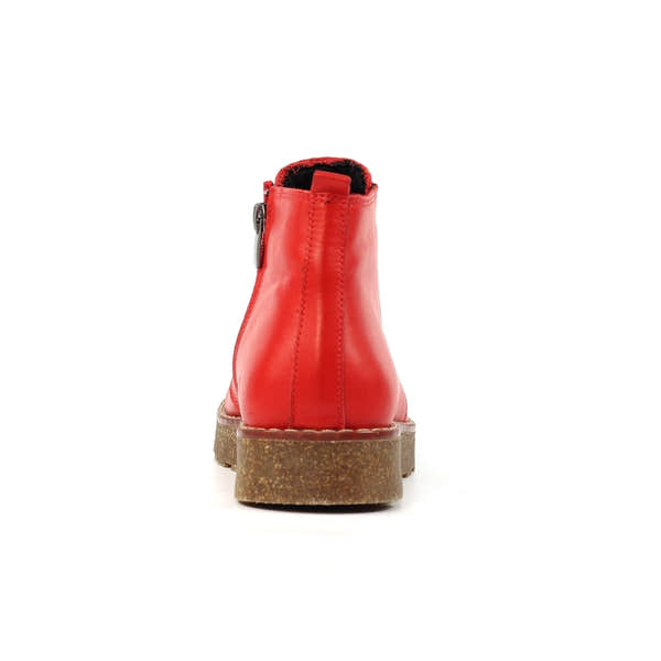 Lunar GLR126 Claire III Women's Red Leather Ankle Boots with Zip & Lace, Chunky Sole, side zipper, stylish and trendy footwear.