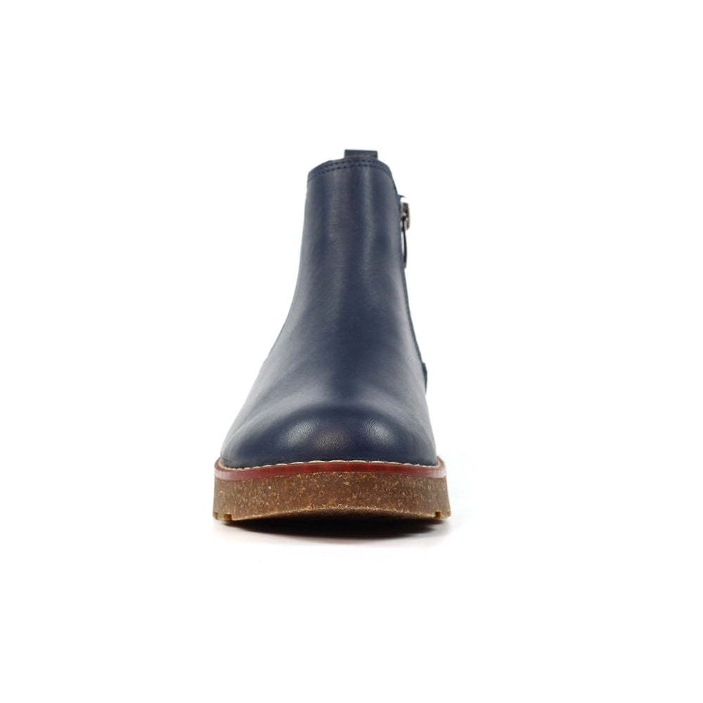 Lunar GLR127 Georgie Ladies Navy Leather Side Zip Ankle Boots, stylish ankle footwear with side zipper, navy leather upper, and chunky sole.