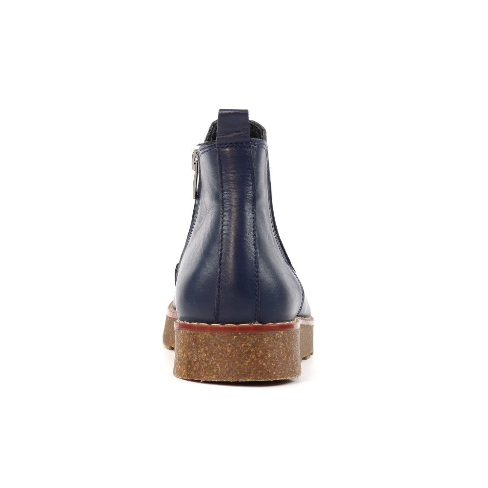 Lunar GLR127 Georgie Ladies Navy Leather Side Zip Ankle Boots, with chunky rubber heel and stitching detail.