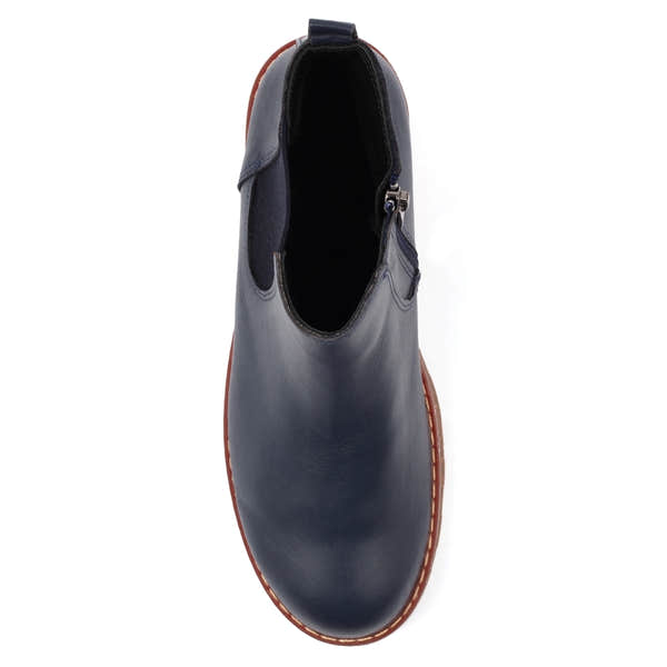 Lunar GLR127 Georgie Ladies Navy Leather Side Zip Ankle Boots, stylish women's ankle boots with navy leather, side zipper, and rugged sole.