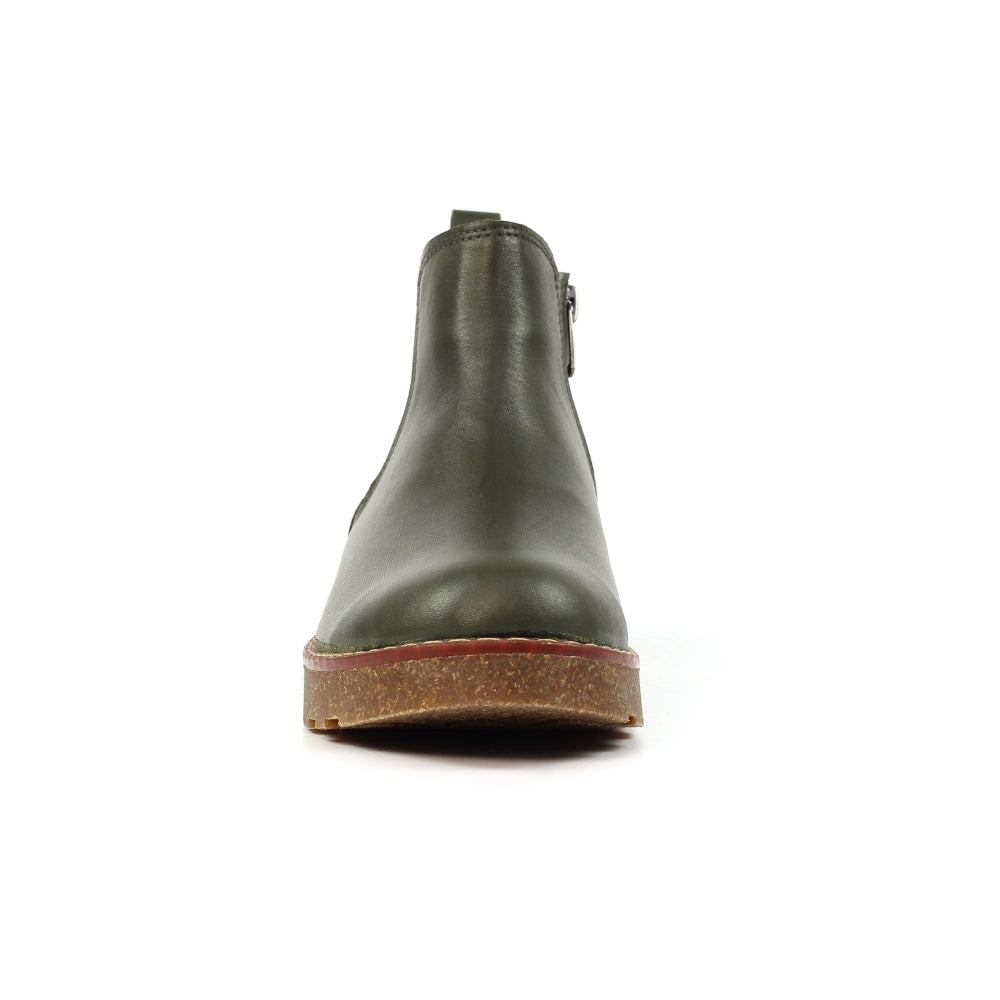 Lunar GLR127 Georgie Ladies Olive Leather Side Zip Ankle Boots with chunky sole and minimalist design.