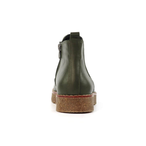 Lunar GLR127 Georgie Ladies Olive Leather Side Zip Ankle Boots, low chunky heel, back view, stylish and comfortable footwear.