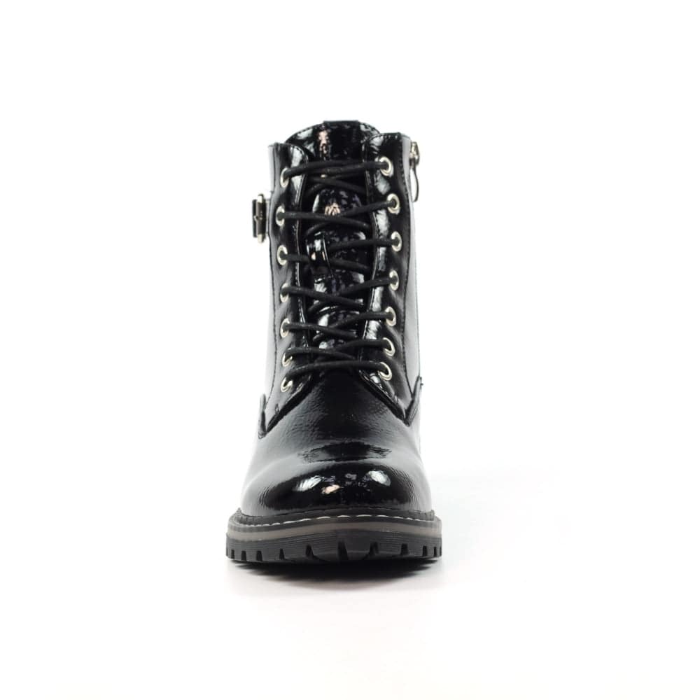 Lunar GLW030 Parlour Ladies Black Patent Zip & Lace Ankle Boots-elevate your sole
