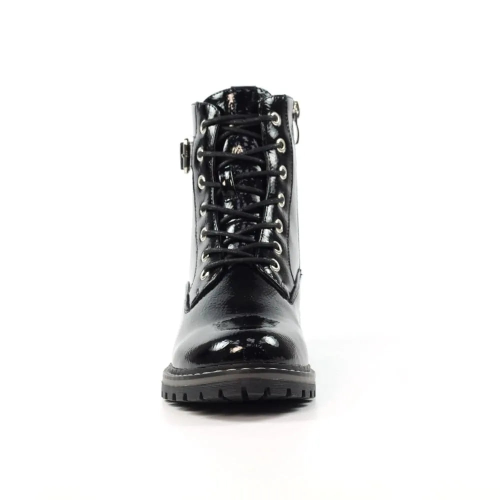 Lunar GLW030 Parlour Ladies Black Patent Zip & Lace Ankle Boots-elevate your sole