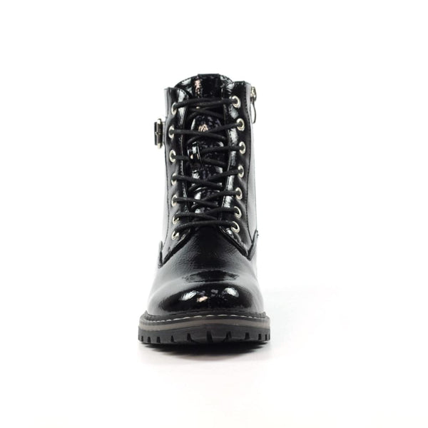 Lunar GLW030 Parlour Ladies Black Patent Zip & Lace Ankle Boots-elevate your sole