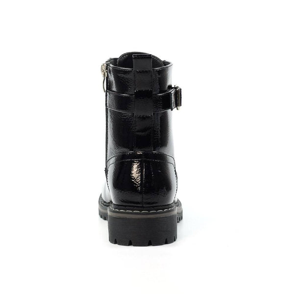 Lunar GLW030 Parlour Ladies Black Patent Zip & Lace Ankle Boots-elevate your sole
