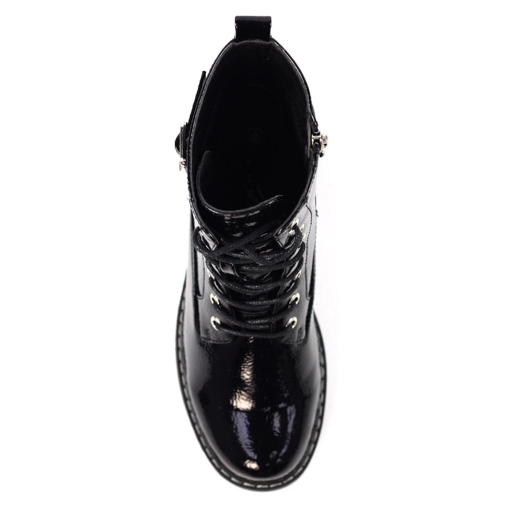 Lunar GLW030 Parlour Ladies Black Patent Zip & Lace Ankle Boots-elevate your sole