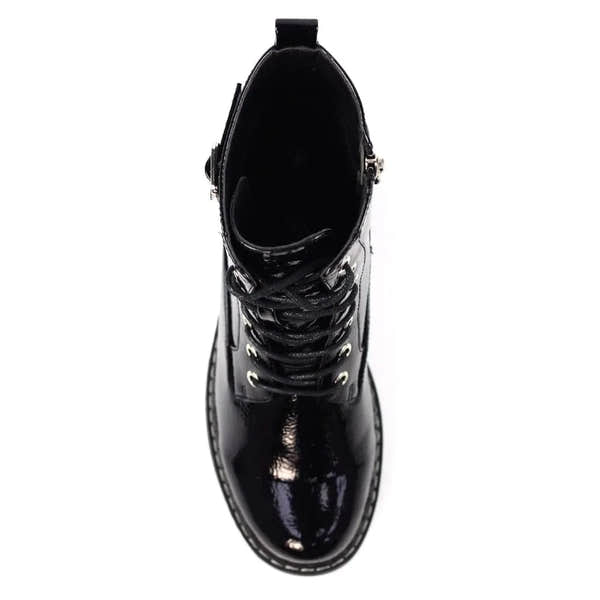 Lunar GLW030 Parlour Ladies Black Patent Zip & Lace Ankle Boots-elevate your sole