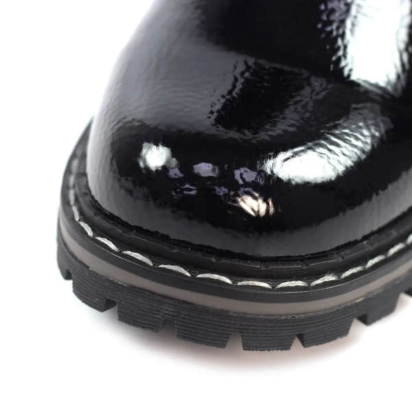 Lunar GLW030 Parlour Ladies Black Patent Zip & Lace Ankle Boots-elevate your sole