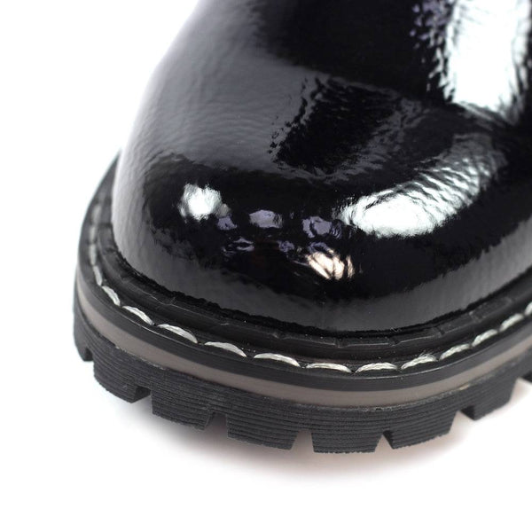 Lunar GLW030 Parlour Ladies Black Patent Zip & Lace Ankle Boots-elevate your sole