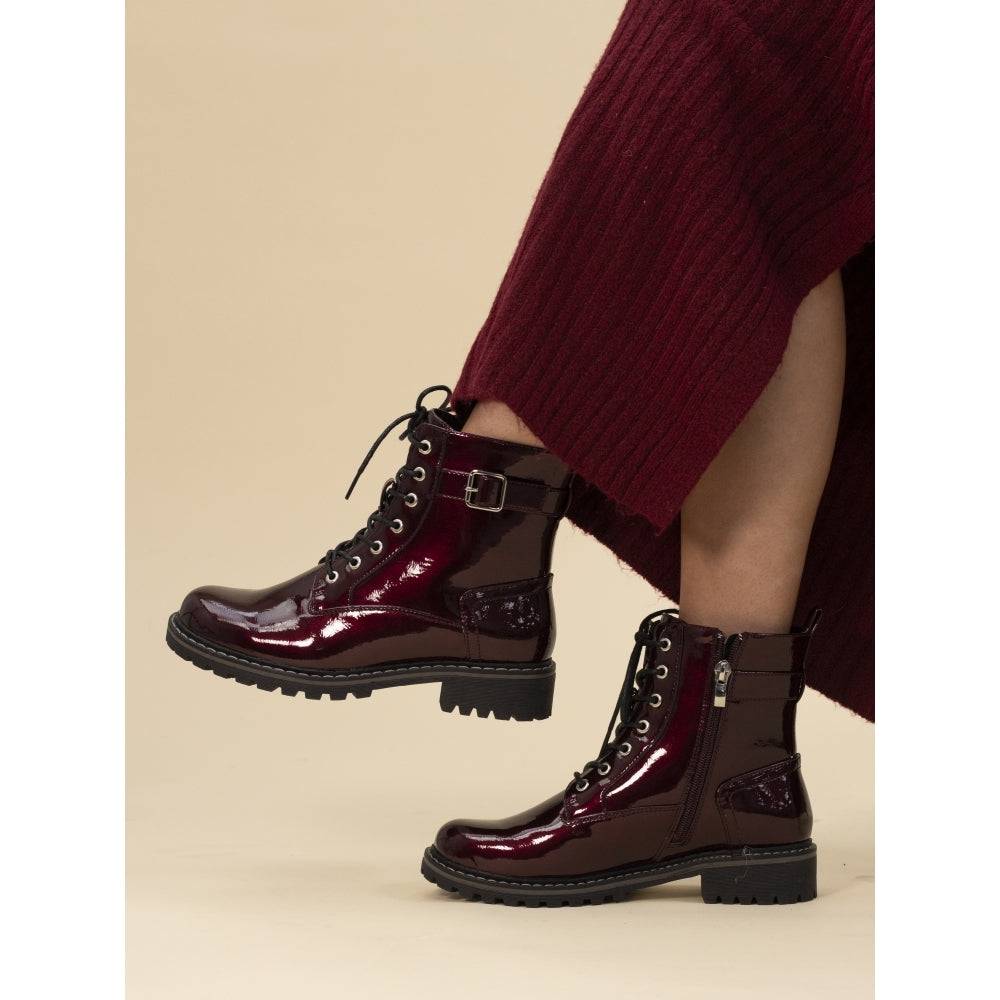 Lunar GLW030 Parlour Ladies Burgundy Zip & Lace Ankle Boots-elevate your sole