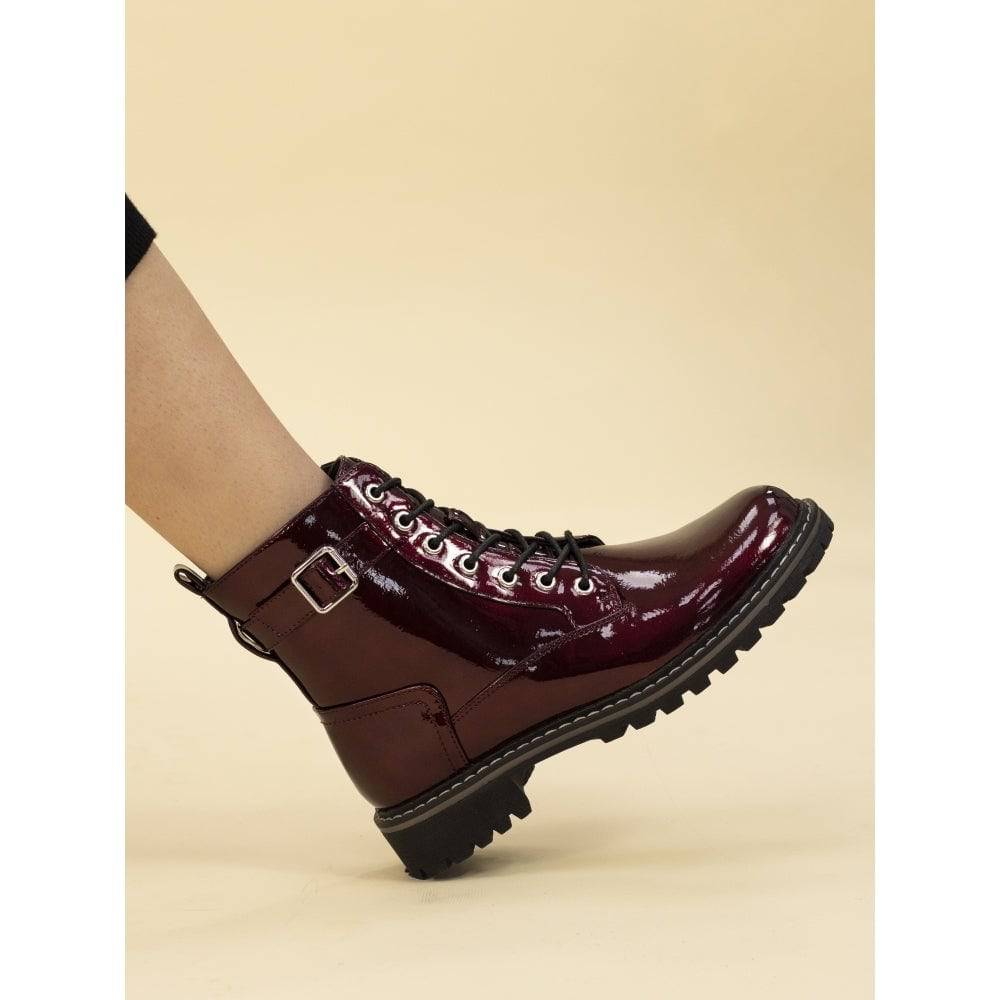 Lunar GLW030 Parlour Ladies Burgundy Zip & Lace Ankle Boots-elevate your sole