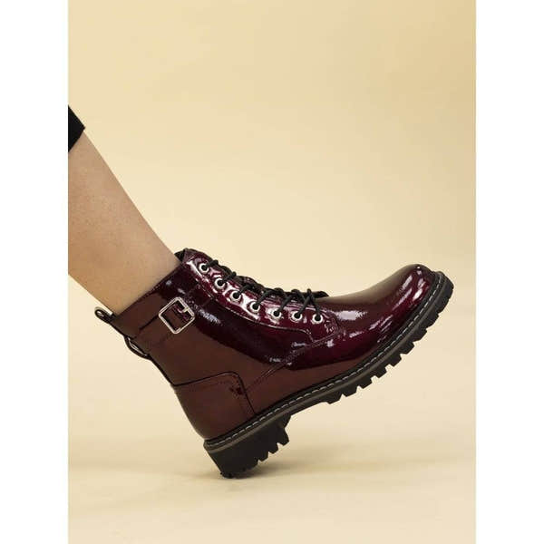 Lunar GLW030 Parlour Ladies Burgundy Zip & Lace Ankle Boots-elevate your sole