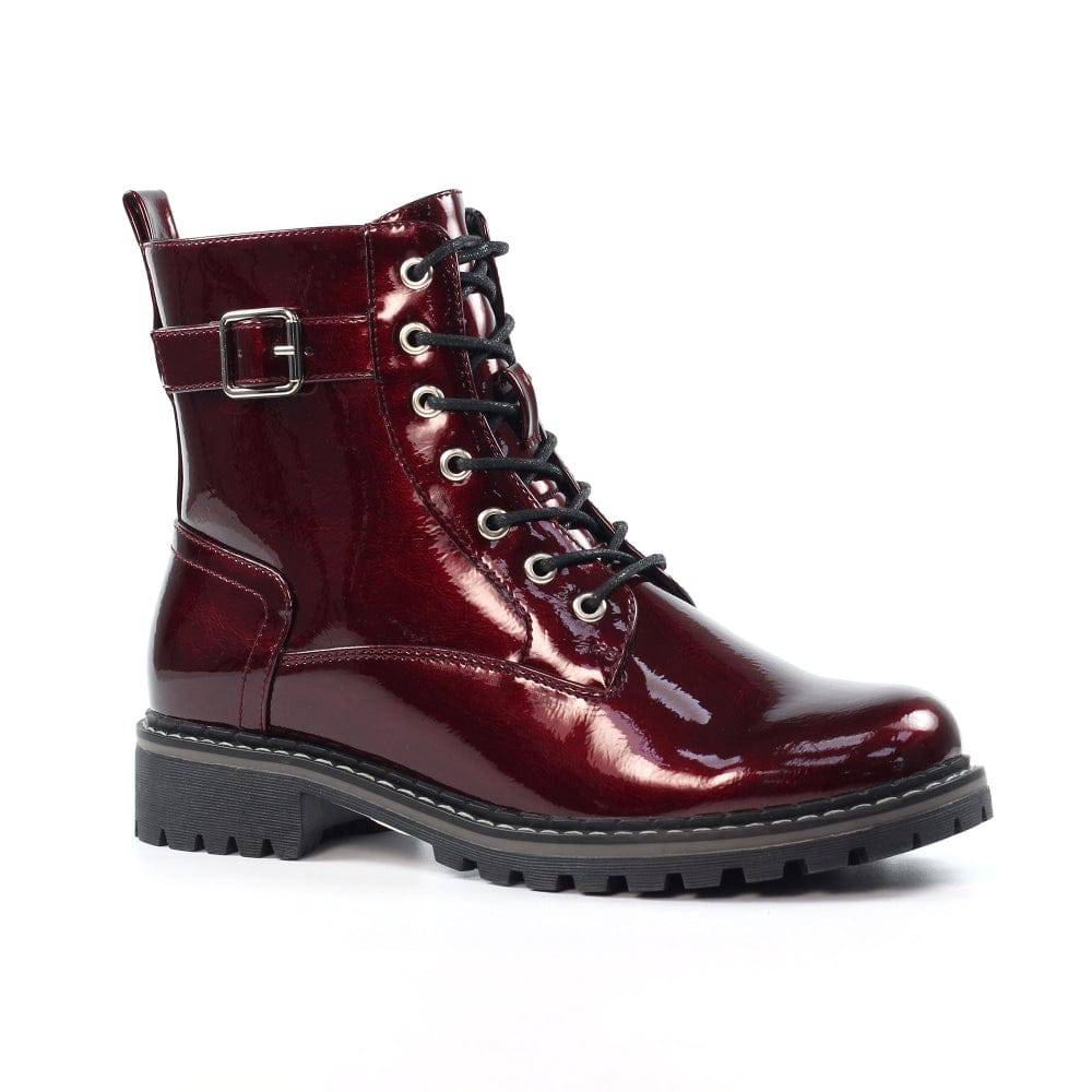 Lunar GLW030 Parlour Ladies Burgundy Zip & Lace Ankle Boots-elevate your sole