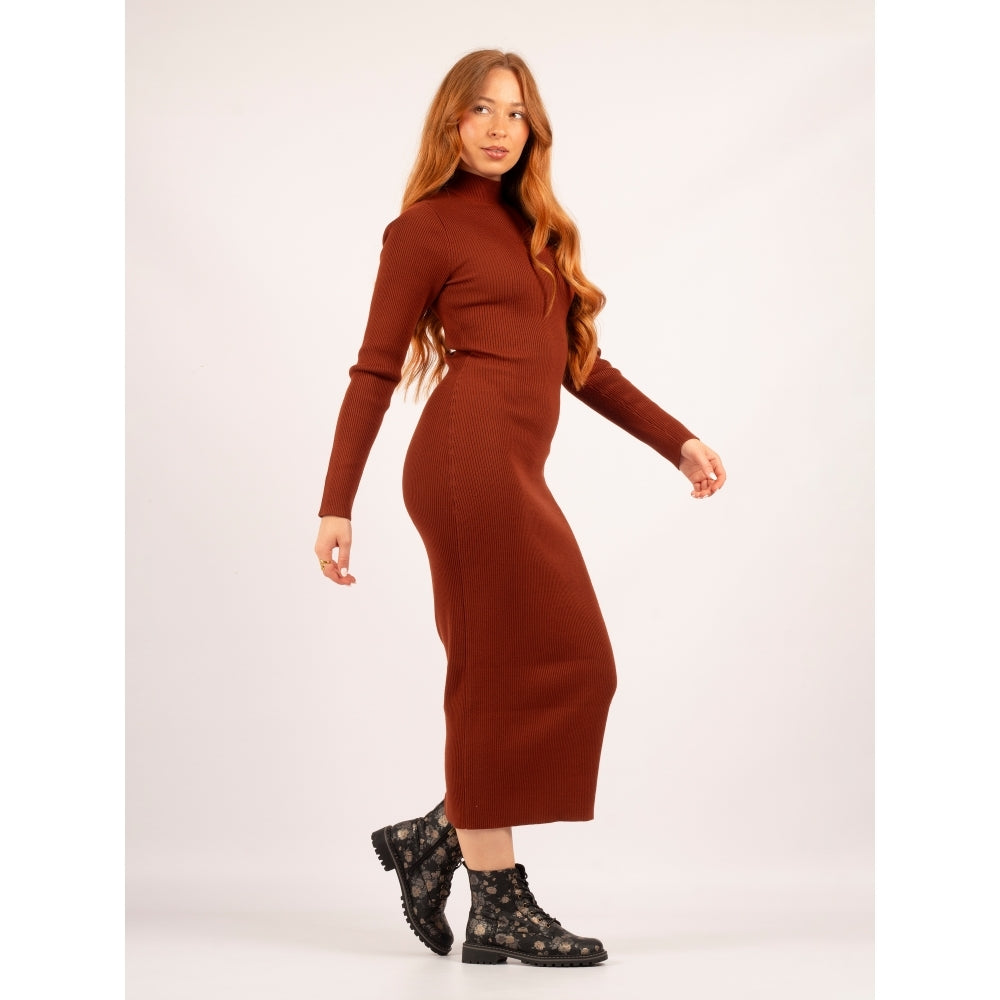 Lunar GLW037 Dazzle women's black floral lace ankle boots with zip closure, paired with a rust-colored long knit dress.
