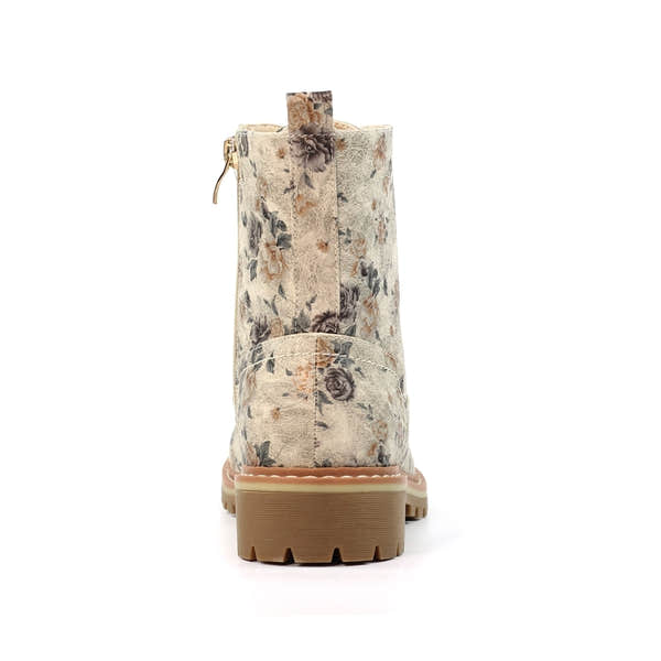 Lunar GLW037 Dazzle Ladies Zip & Lace Ankle Boots with floral pattern, lace-up design, and chunky sole.