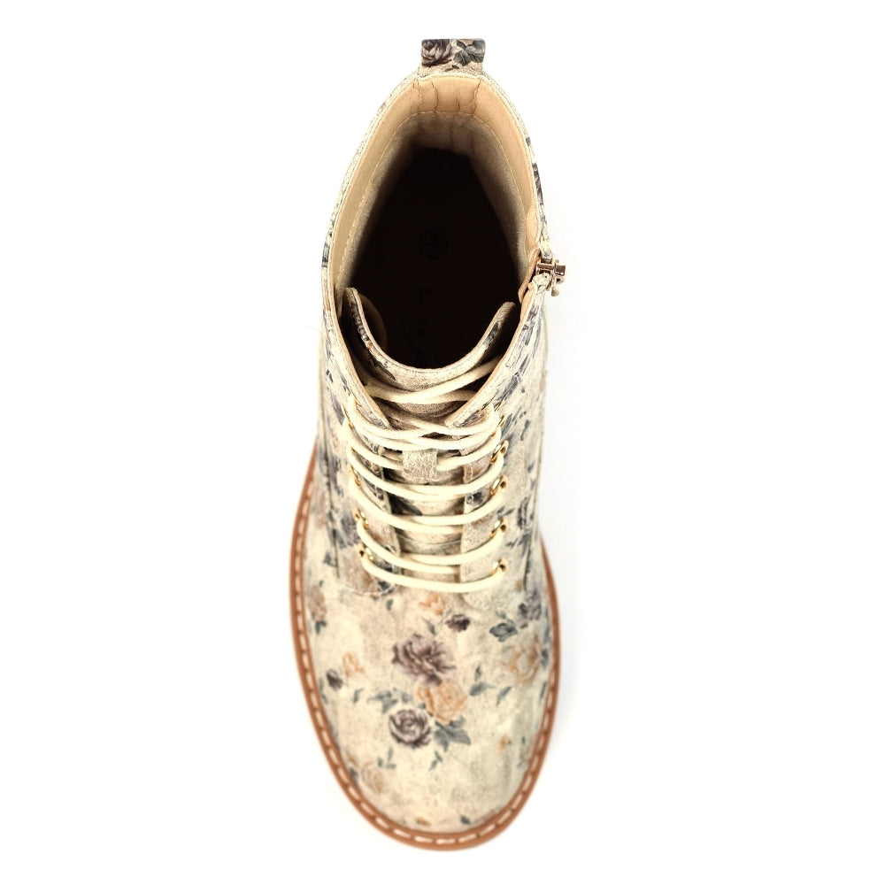 Lunar GLW037 Dazzle women's lace-up ankle boots with floral print, zip closure, and lace detailing.