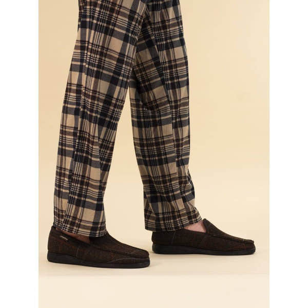 Lunar Good Year KMG137 Eisenhower Mens Brown Textile Slip On Slippers-elevate your sole