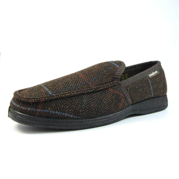 Lunar Good Year KMG137 Eisenhower Mens Brown Textile Slip On Slippers-elevate your sole