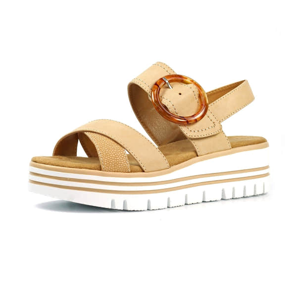 Lunar JLB011BG Elise Ladies Beige Buckle Sandals with platform sole and adjustable buckle strap, stylish and comfortable summer footwear.