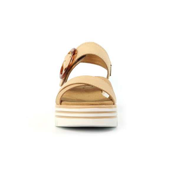 Lunar JLB011BG Elise Ladies Beige Buckle Sandals with chunky sole and tortoiseshell buckle detail.