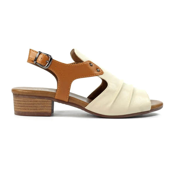 Lunar JLD102 Jaden women's beige buckle sandals with ankle strap, open toe, low block heel, and stylish leather design.