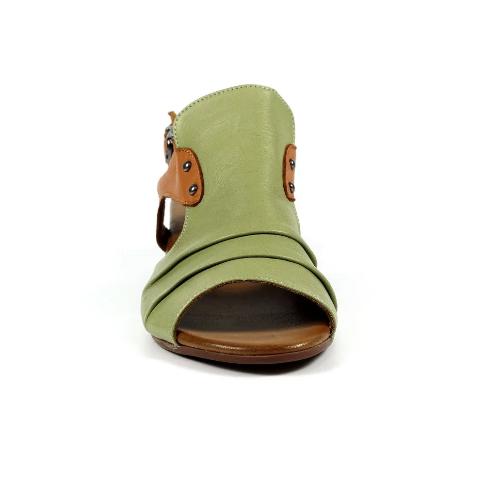 Lunar JLD102 Jaden Ladies Khaki Leather Buckle Sandals with open toe, stylish straps, and ankle buckle design.