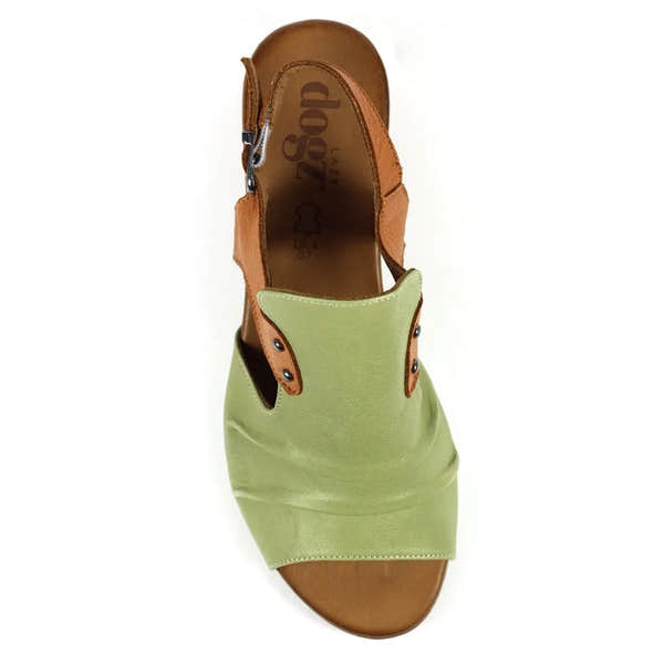 Lunar JLD102 Jaden Ladies Khaki Leather Buckle Sandals with tan accents, open toe, and ankle strap for women.