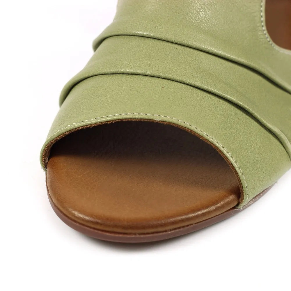 Lunar JLD102 Jaden Ladies Khaki Leather Buckle Sandals with open toe and slip-on design.