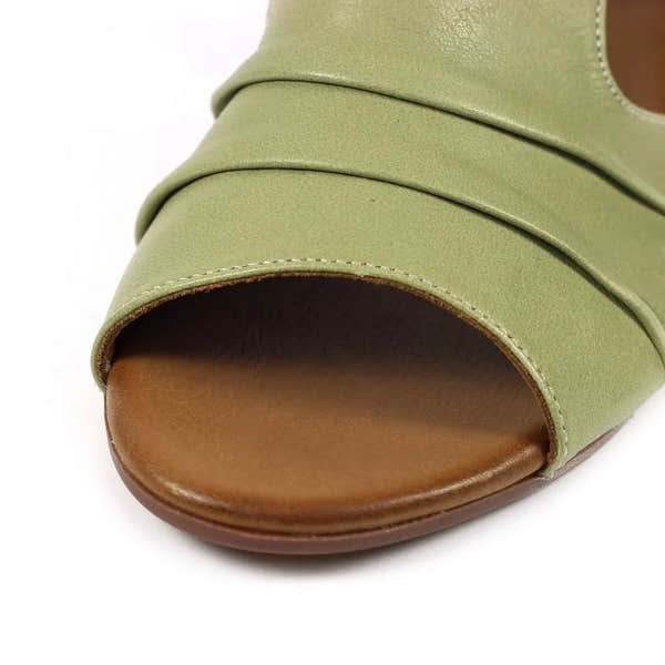 Lunar JLD102 Jaden Ladies Khaki Leather Buckle Sandals with open toe and slip-on design.