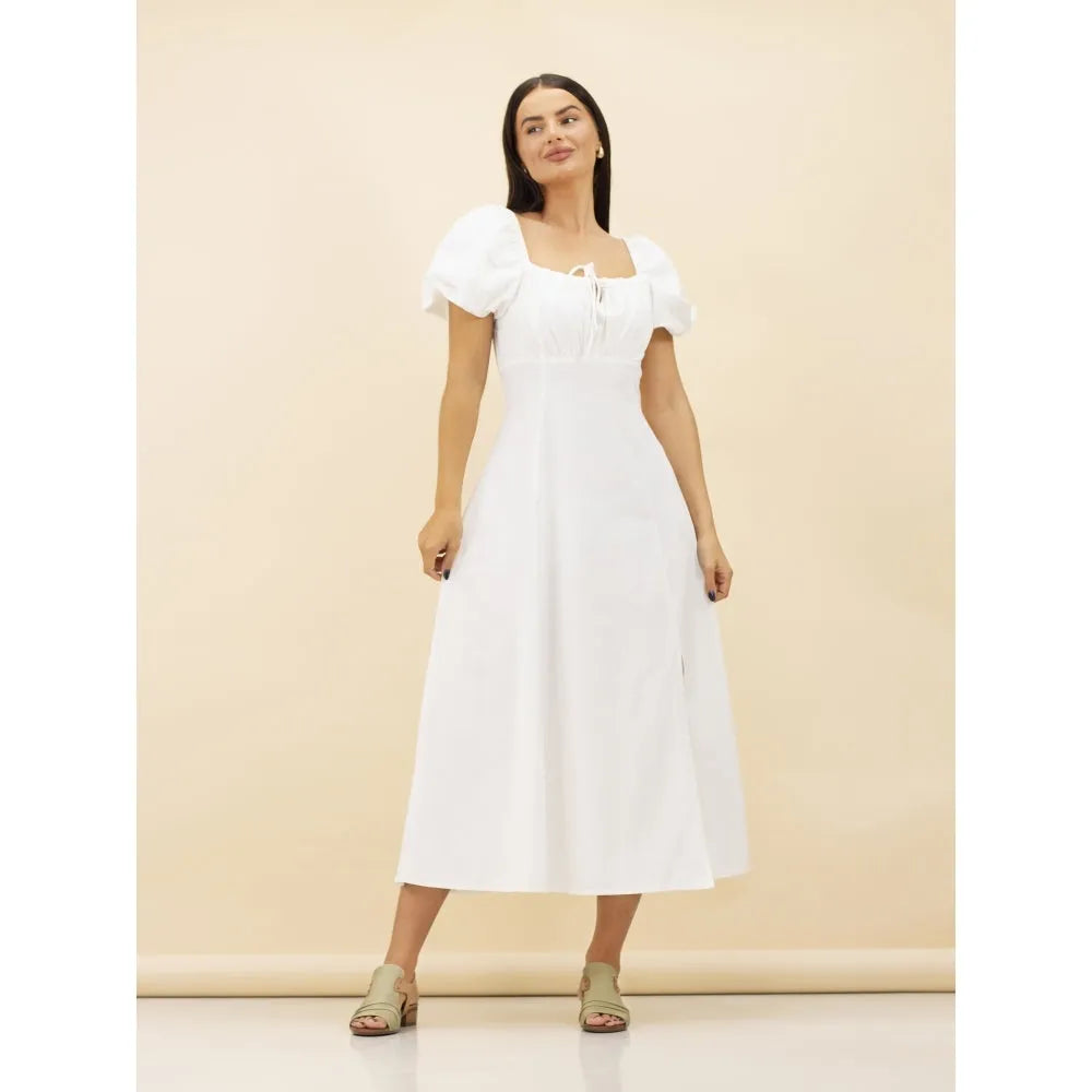 Lunar JLD102 Jaden Ladies Khaki Leather Buckle Sandals paired with a white dress, stylish open-toe design, perfect for casual or summer wear.