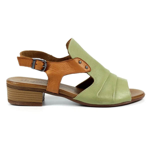 Lunar JLD102 Jaden Ladies Khaki Leather Buckle Sandals with low block heel and strappy design.